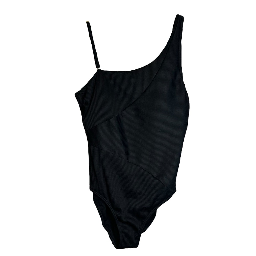 Freshwater One-Shoulder Ribbed Black Swimsuit NWT XL 16-18 FA210842RN‎ Beachy